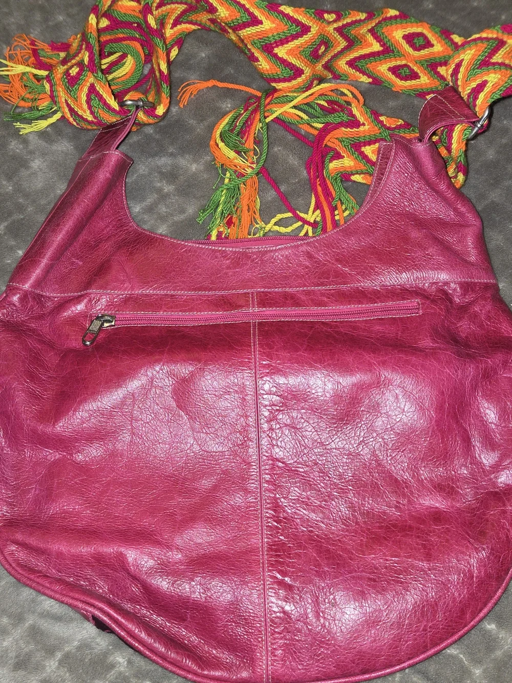 Hot Pink Leather Hobo Shoulder Bag